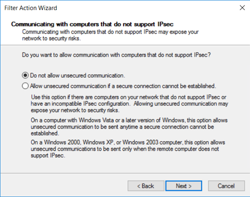 为不安全的连接指定行为的屏幕截图。