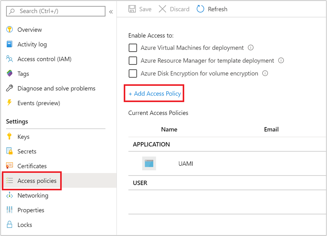 创建新的 Azure Key Vault access policy.