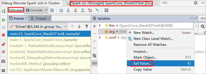 IntelliJ 调试远程 Spark 作业集值。