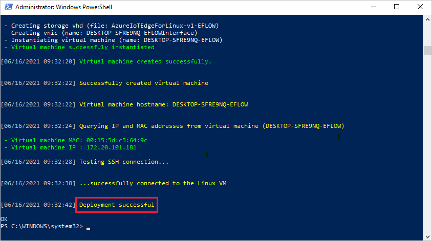 显示消息末尾的“部署成功”的屏幕截图。