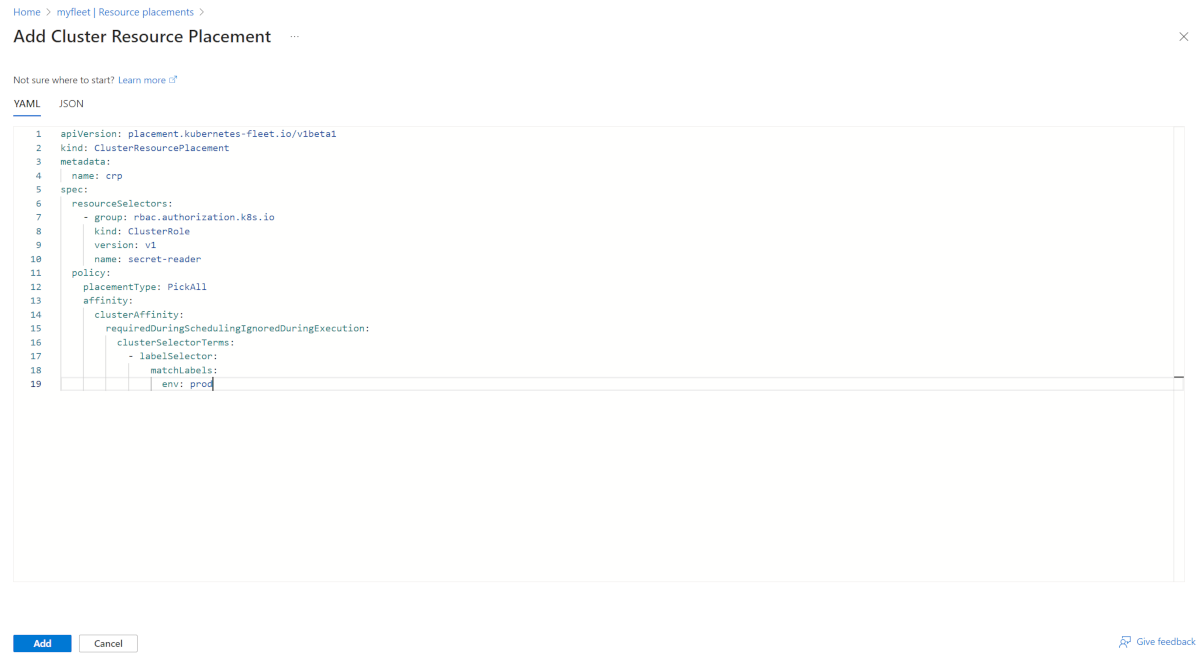 Screenshot，其中显示了包含占位符值的 YAML 模板。