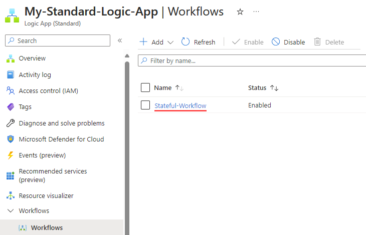 屏幕截图显示了一个全新且空白的名为 Stateful-Workflow 的有状态工作流。