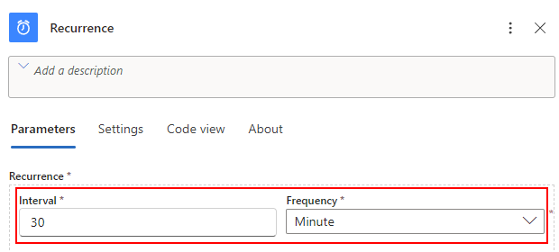 屏幕截图显示了名为 Recurrence 的计划触发器。