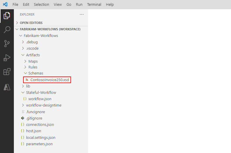 屏幕截图显示了 Visual Studio Code 项目结构，其中包含展开的项目和架构文件夹。