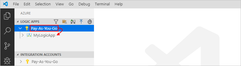 截图，显示已扩展的 Azure 订阅及其关联的逻辑应用。