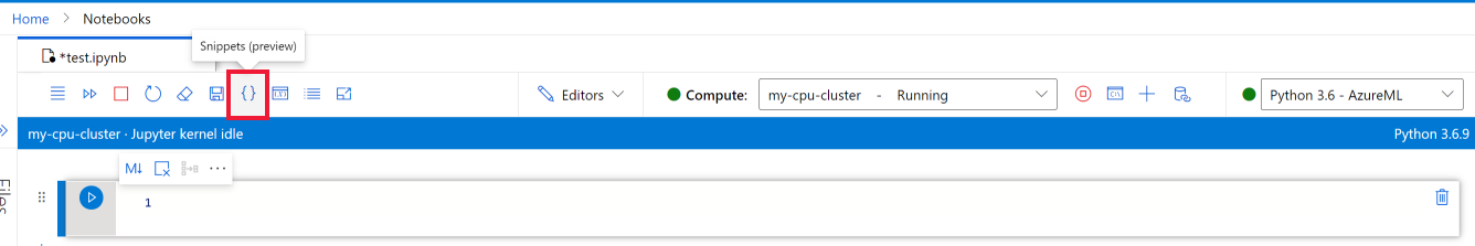 在笔记本工具栏中打开代码段面板工具