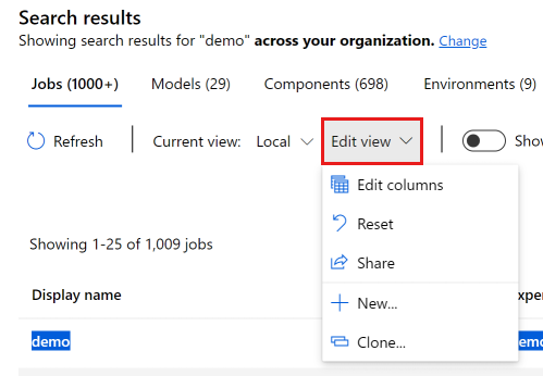 屏幕截图：编辑搜索结果视图。