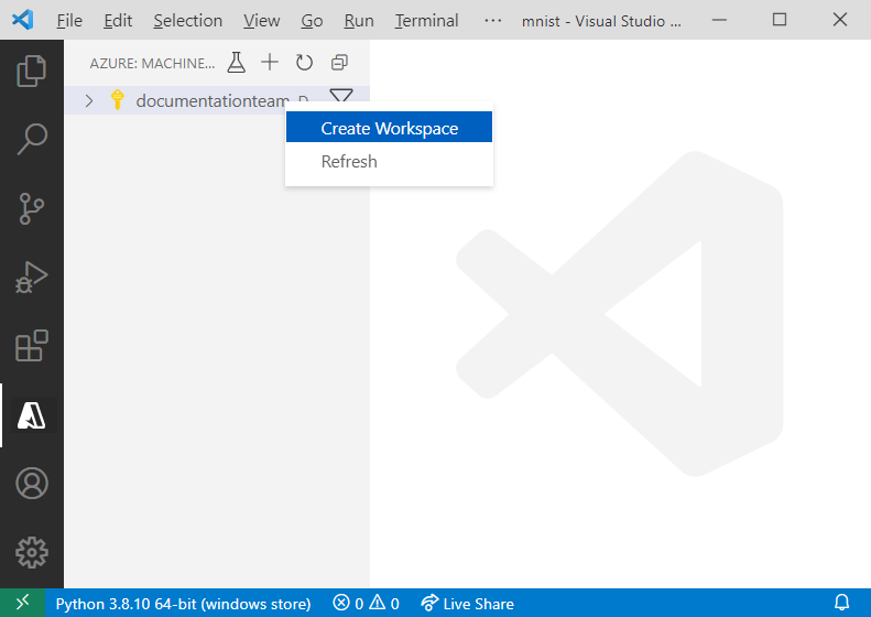 显示用于创建工作区的选项的屏幕截图。