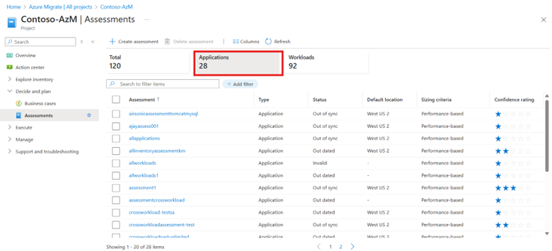 评估列表的屏幕截图。