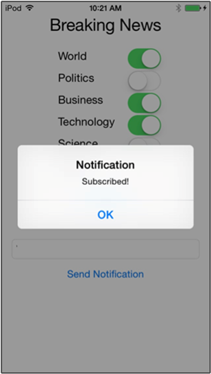 iOS 上的通知示例
