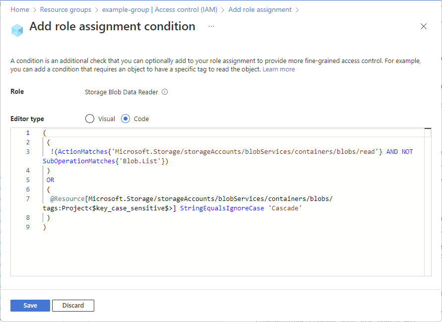 显示在代码编辑器中的条件，选定了操作并添加了表达式。