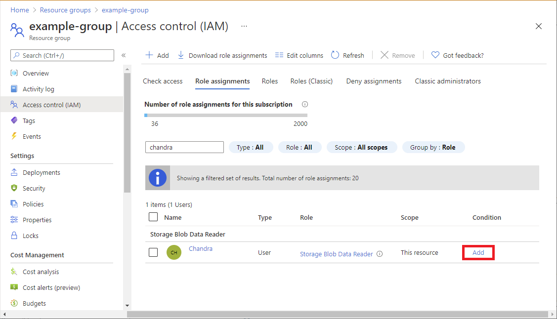 具有条件列的角色分配列表。