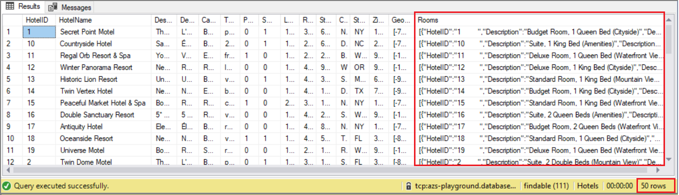HotelRooms 视图中的数据行集