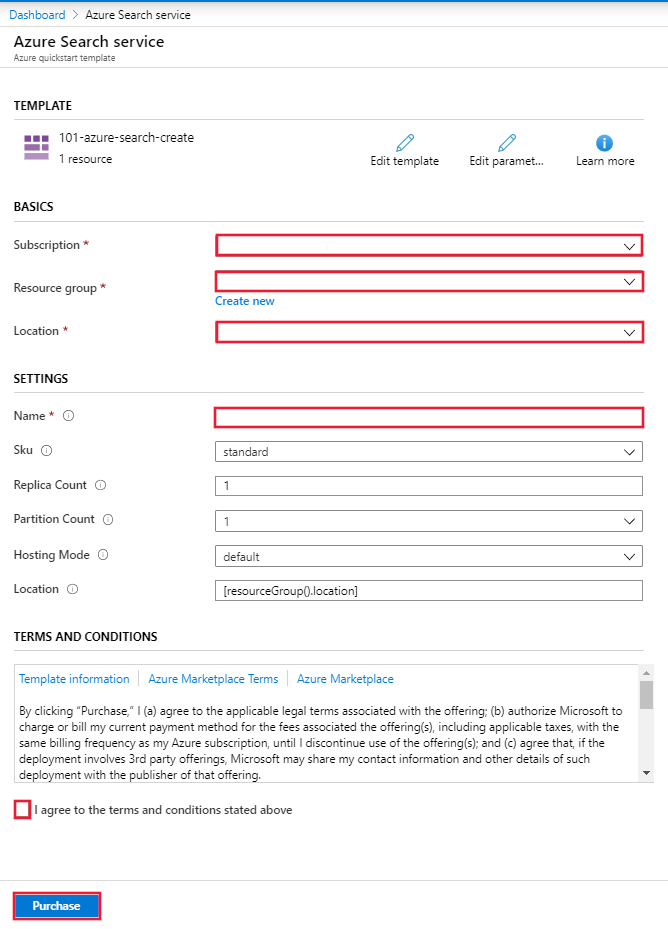 Azure 门户中模板的显示