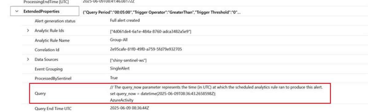 显示查询的单个警报模式的示例结果的屏幕截图。
