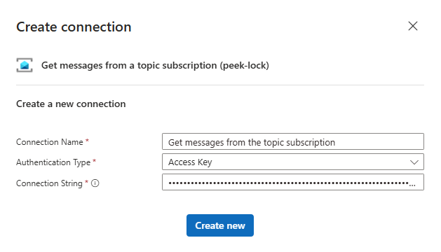显示指定 Service Bus 连接字符串的逻辑应用设计器的截图。