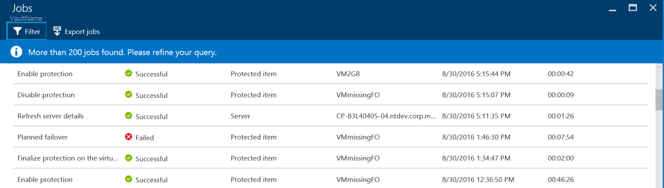 在“作业”选项卡中的作业列表的屏幕截图。