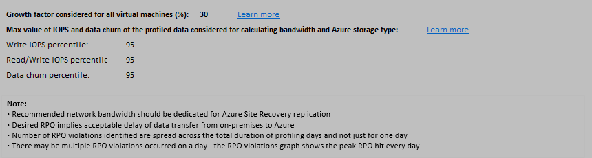 使用的增长因子和百分位值的屏幕截图。
