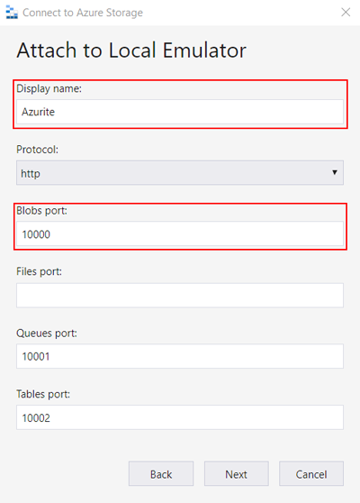 附加到本地模拟器的 Azure 存储资源管理器的屏幕截图。