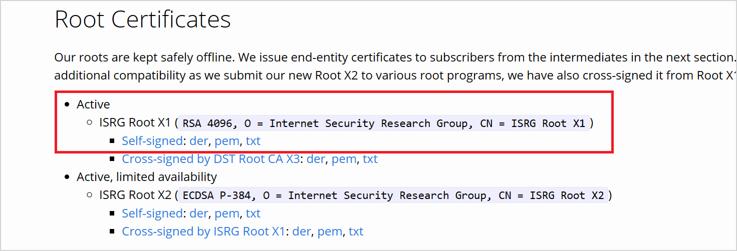 显示从 lets encrypt 网站下载的证书的屏幕截图。