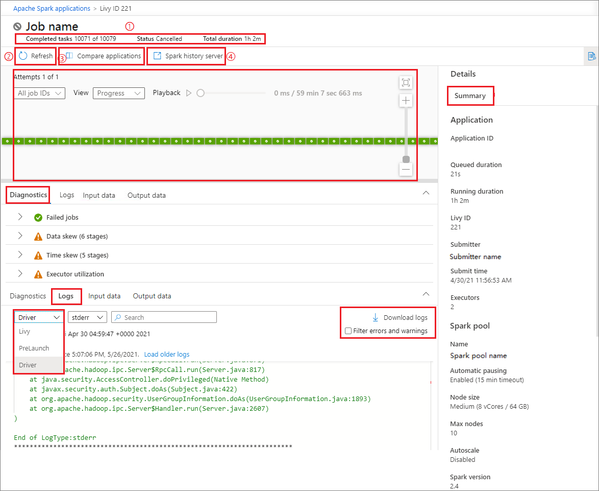 已取消的作业详细信息的屏幕截图。