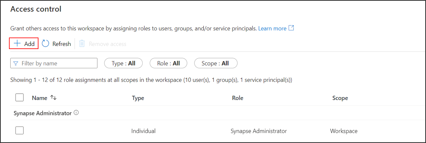 单击“+ 添加”以创建新的角色分配