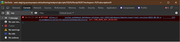 Microsoft Edge 开发人员工具控制台的屏幕截图。