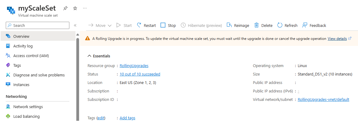 显示滚动升级发生时的横幅的屏幕截图。
