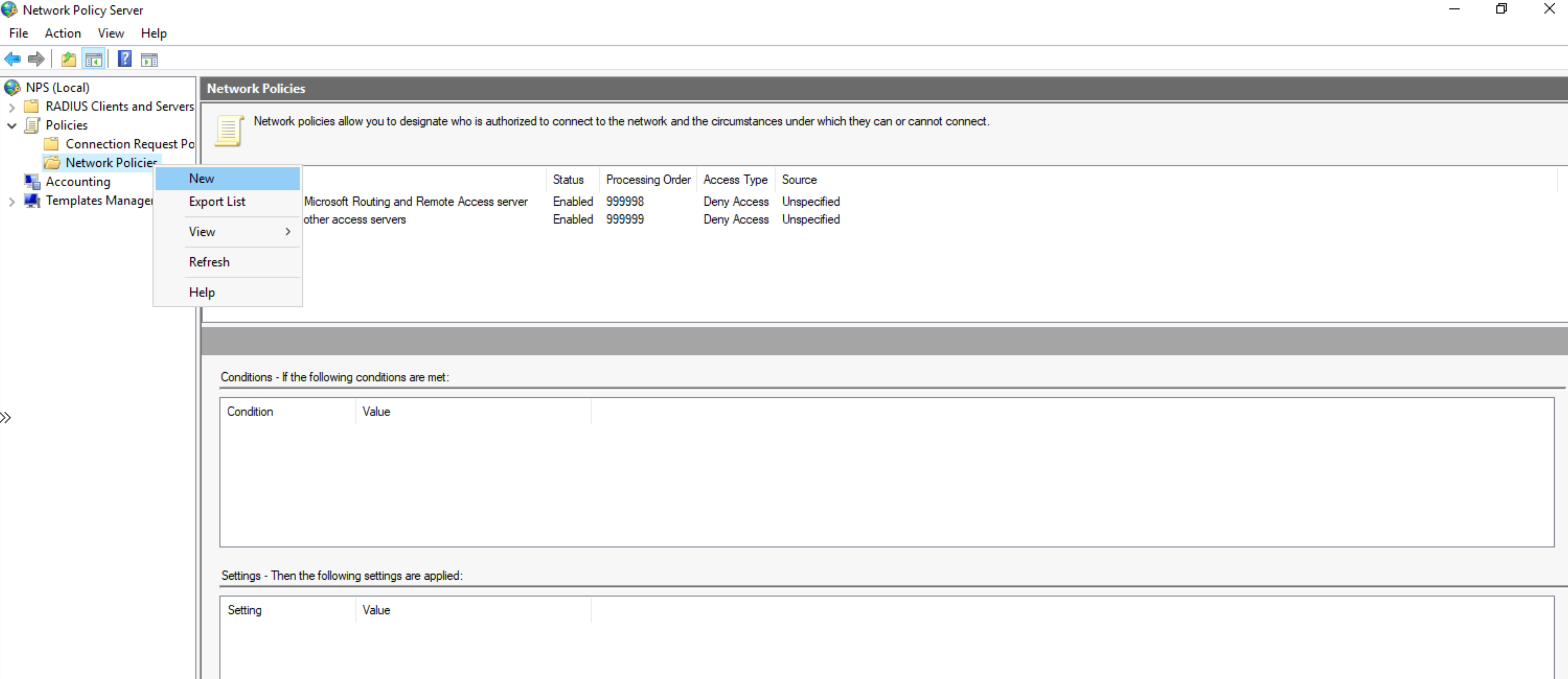 新网络策略的屏幕截图。