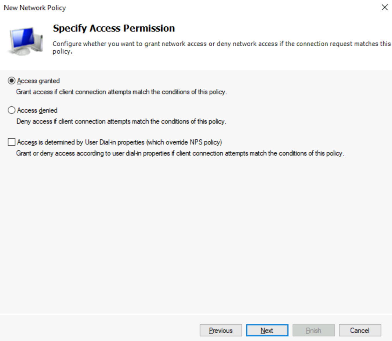 “指定访问权限”页的屏幕截图。