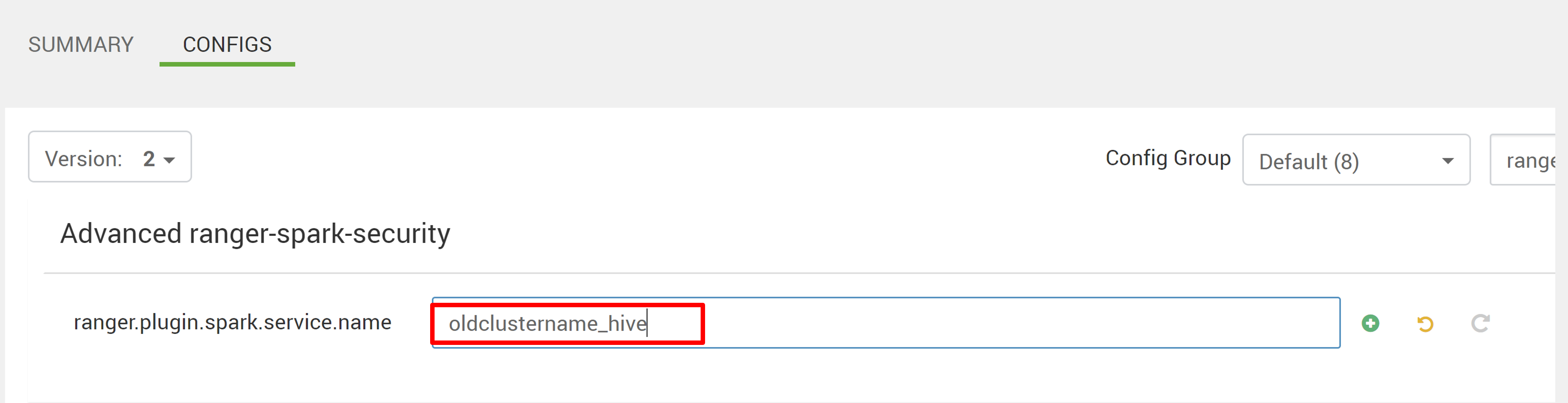 显示 Ambari 中服务名称的配置更新的屏幕截图。
