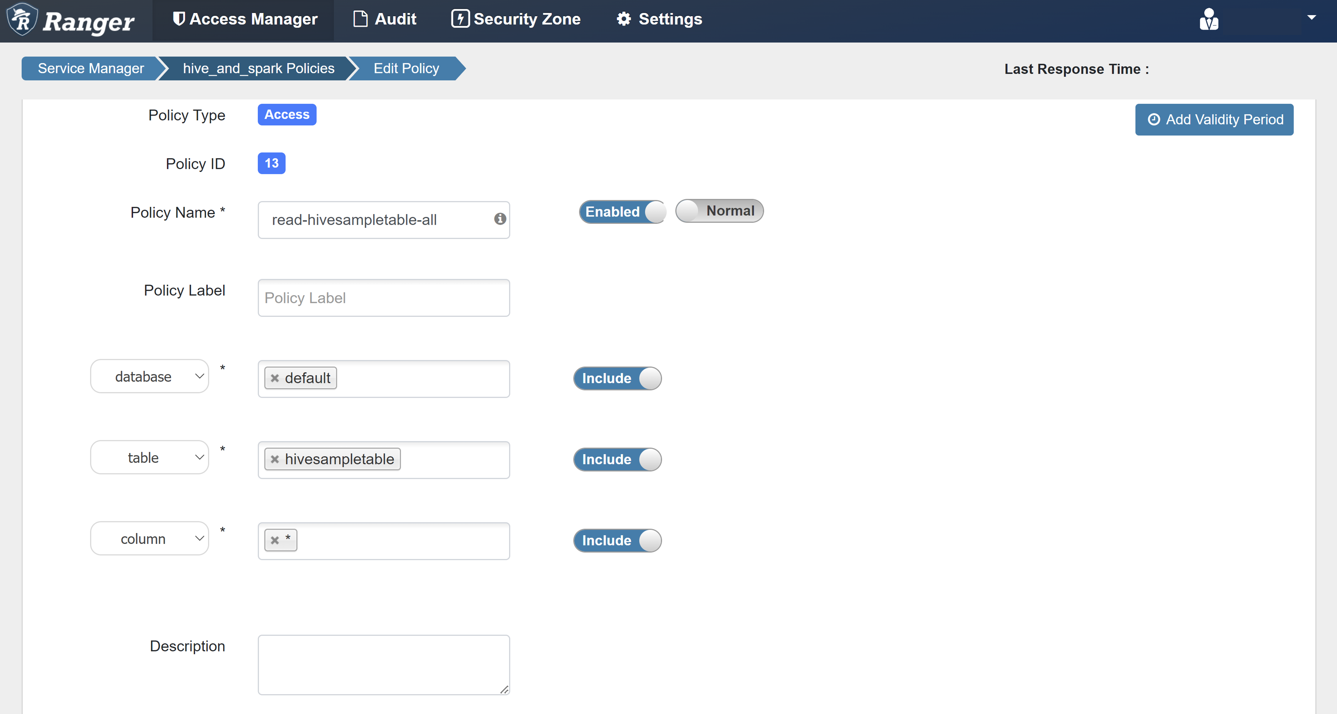 显示访问策略的示例详细信息的屏幕截图。