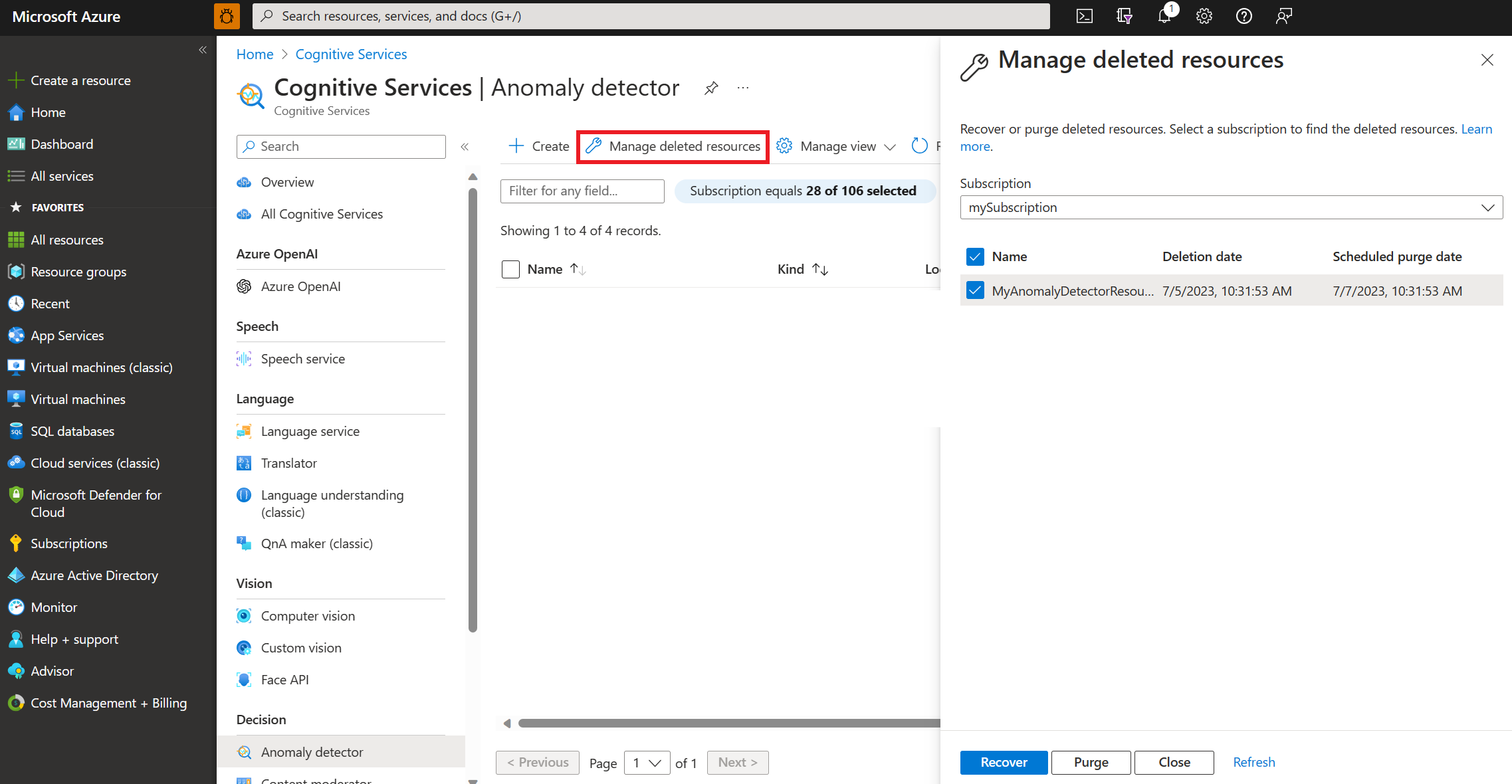 屏幕截图显示那些可以恢复的已删除资源。