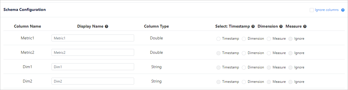 Screenshot that shows the schema configuration.