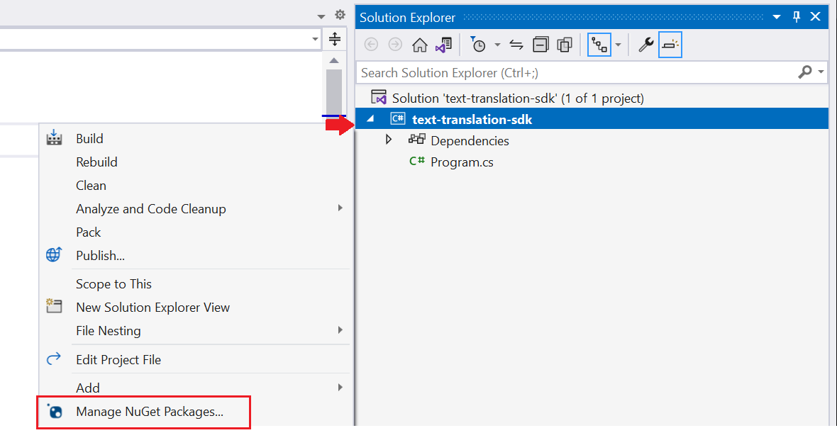 Visual Studio 中选择“NuGet 包”窗口的屏幕截图。