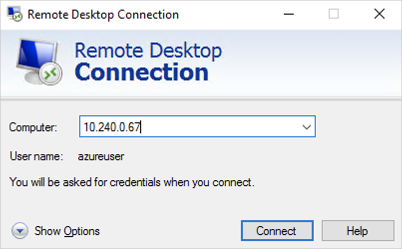 使用 RDP 客户端连接到 Windows Server 节点的图像