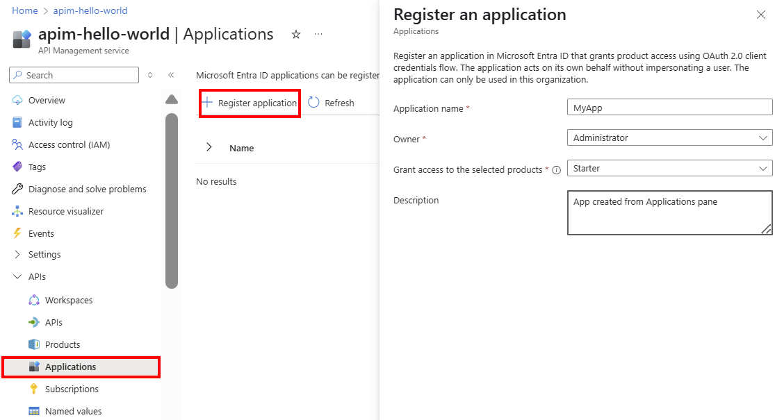 门户中应用程序设置的屏幕截图。
