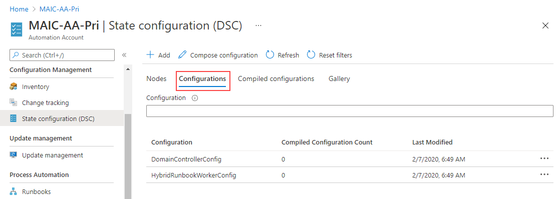 “配置”选项卡的屏幕截图。