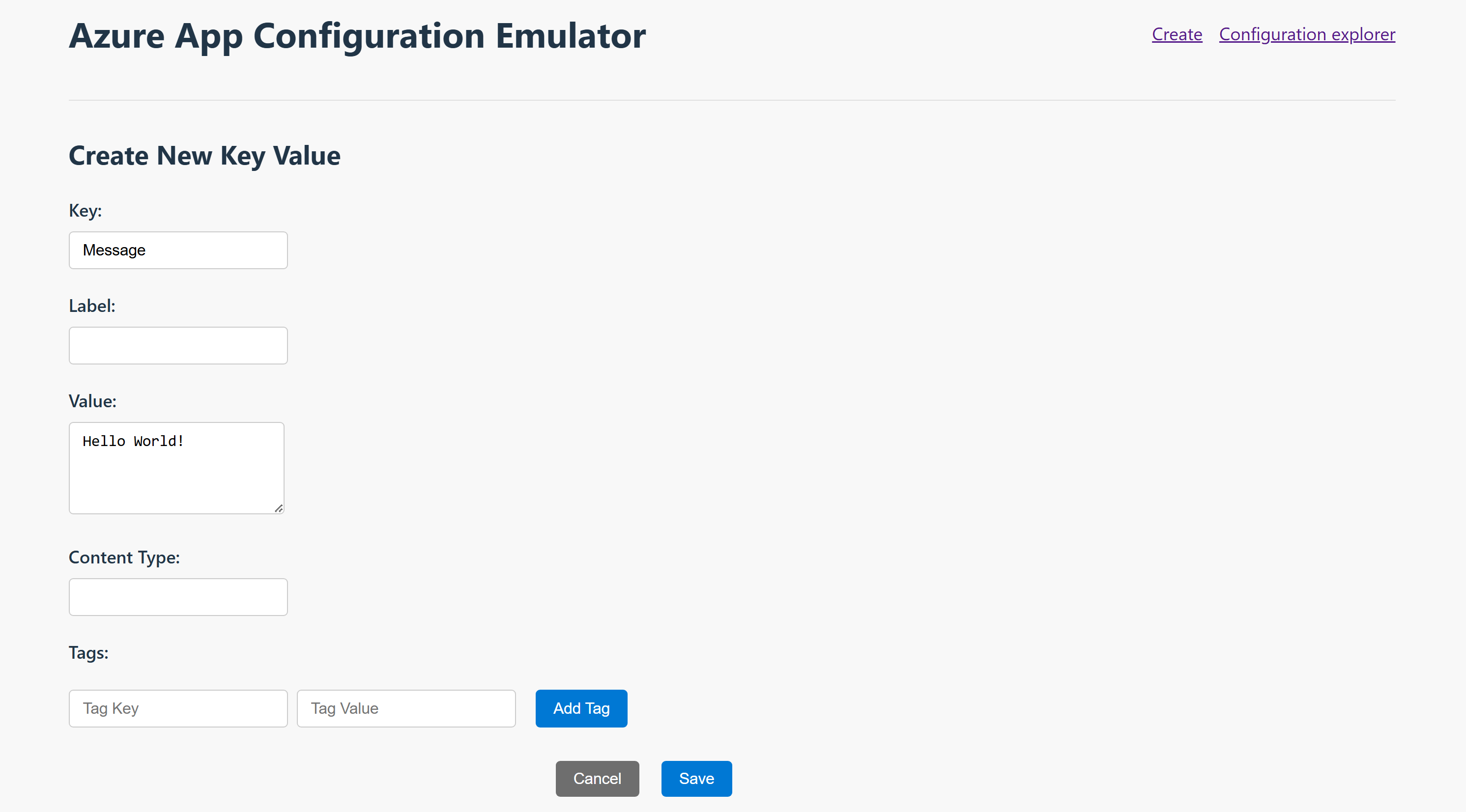 模拟器 UI 的屏幕截图，创建新键值。