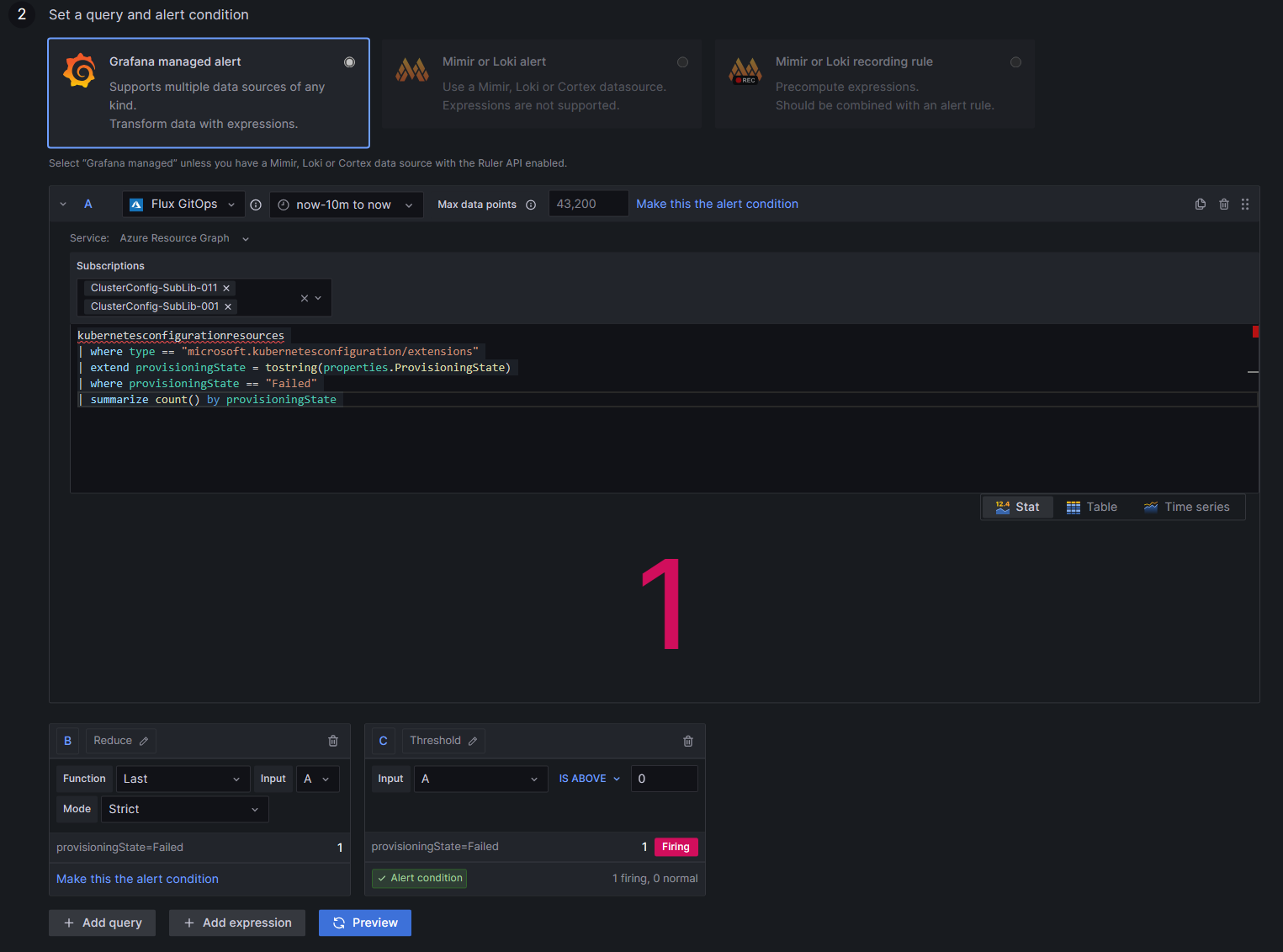 屏幕截图显示了警报创建过程。
