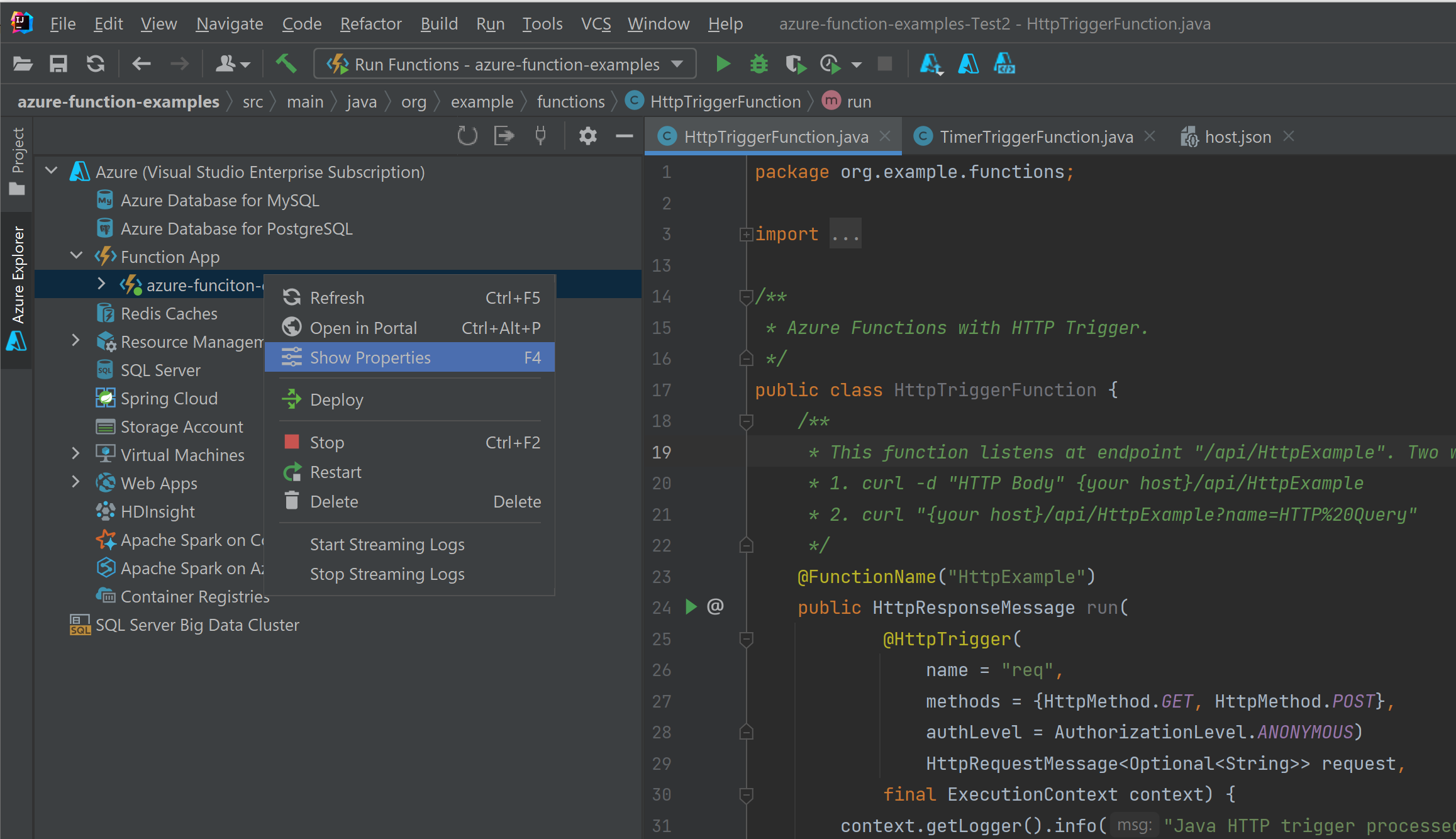 在资源管理器中查看函数应用。