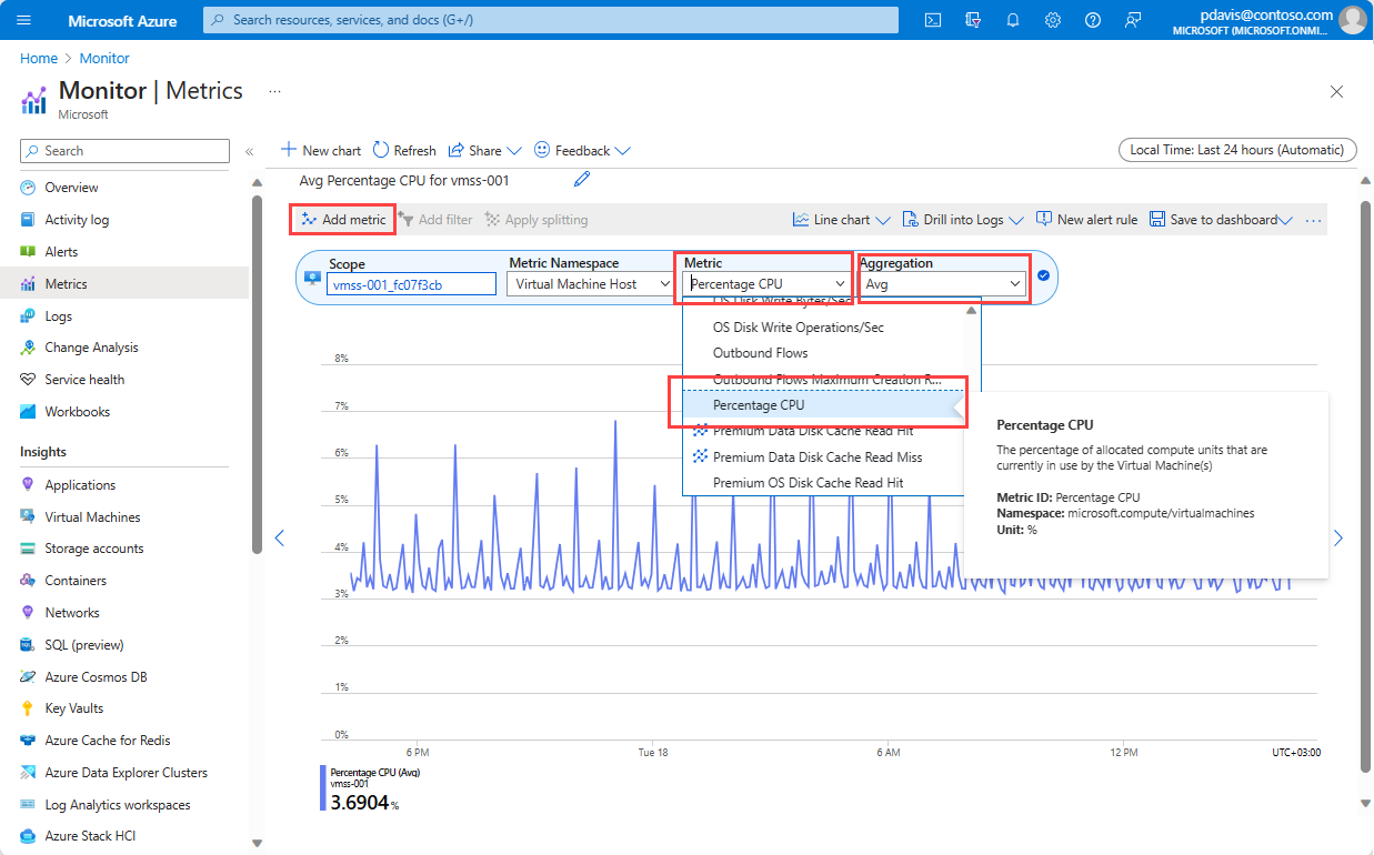 Screenshot that shows selecting a metric.