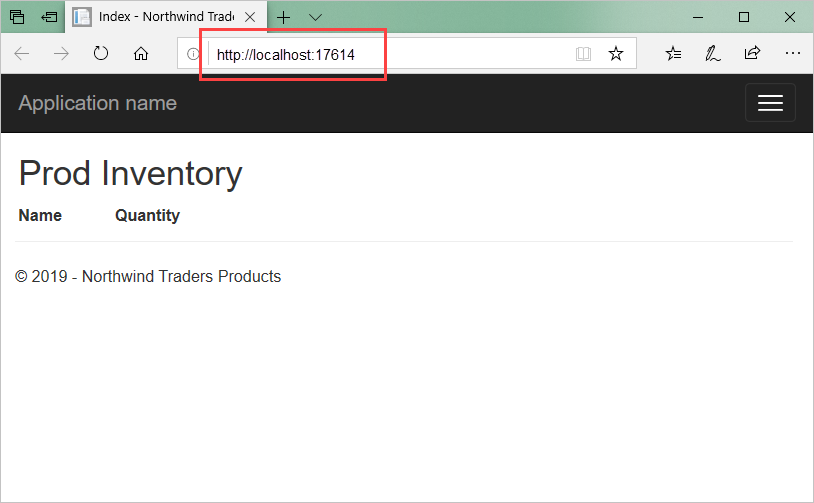 屏幕截图显示了在浏览器中运行的应用程序示例,其中突出显示了 URL。