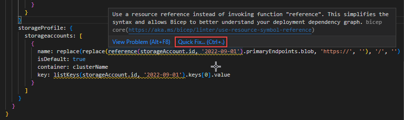 屏幕截图显示如何将快速修复用于 use-resource-symbol-reference Linter 规则。