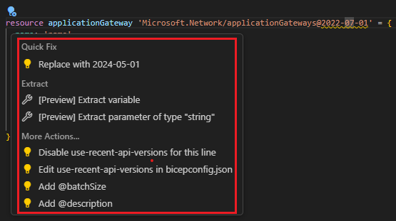 Visual Studio Code 快速修复建议的屏幕截图。