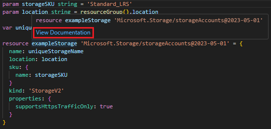 Visual Studio Code 中的“查看文档”选项的屏幕截图。