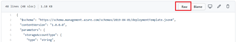 显示如何在 GitHub 中选择 Raw 的屏幕截图。