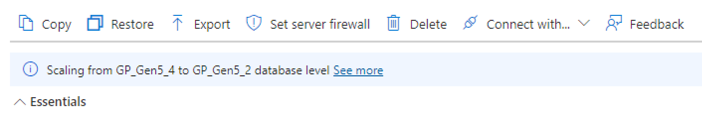 Azure 门户的屏幕截图,显示正在进行的缩放操作。