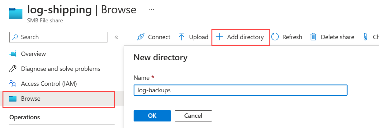 屏幕截图:Azure 门户中“添加目录创建”选项。