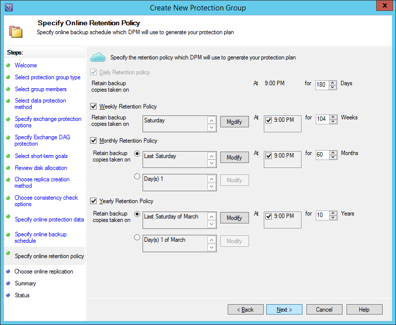 指定联机保留策略